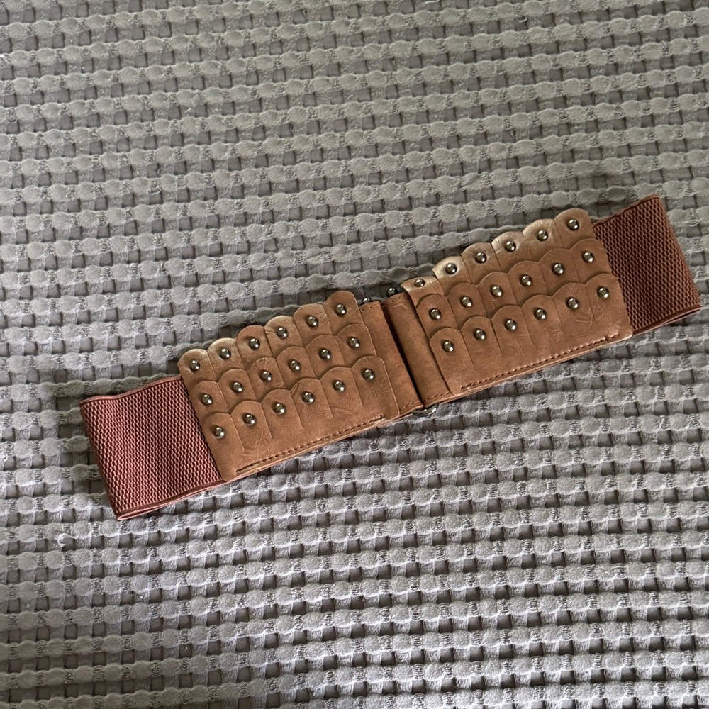 Source Unknown Tan Studded Elastic Waist Belt
